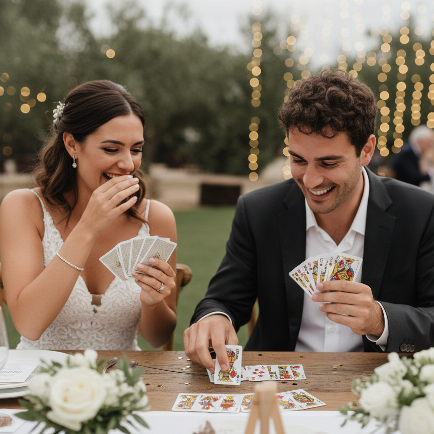 couple playing briscola wedding